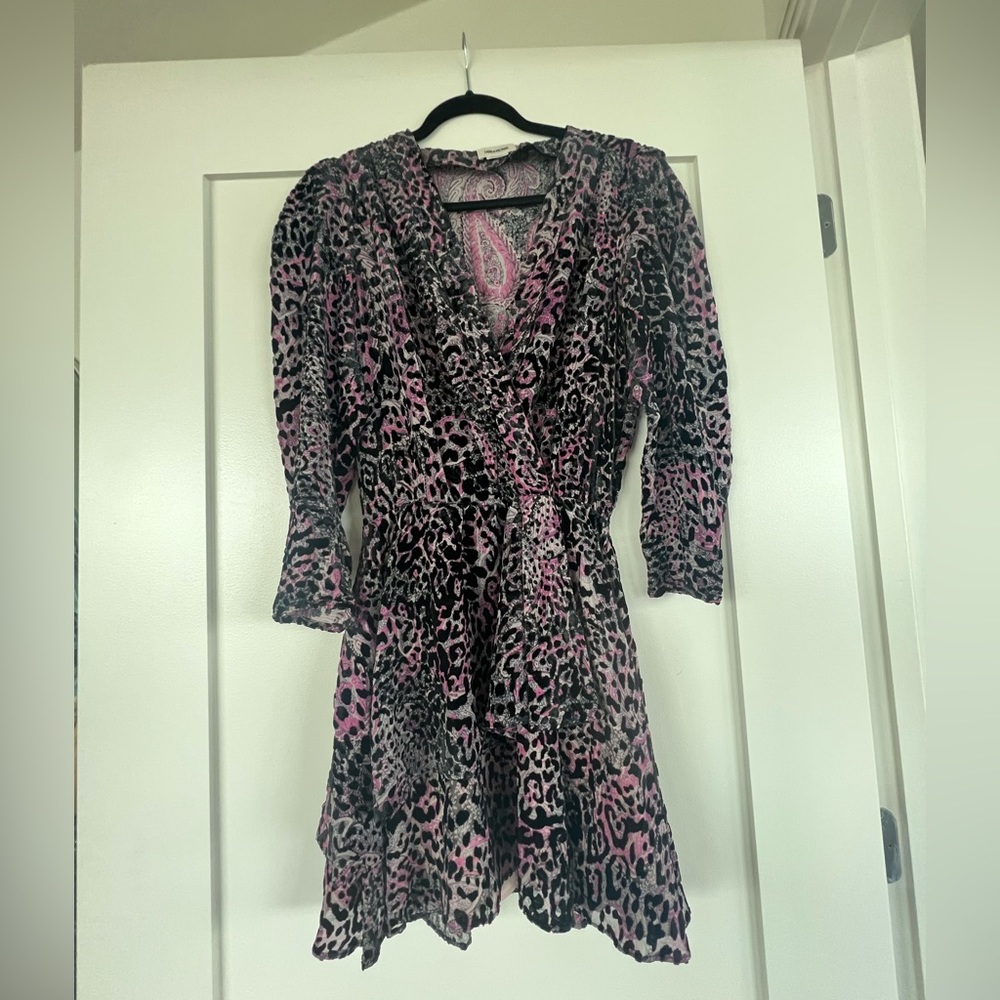 NWT Zadig & Voltaire Rogers Velours Leopard & Paisley Print Long Sleeve Dress